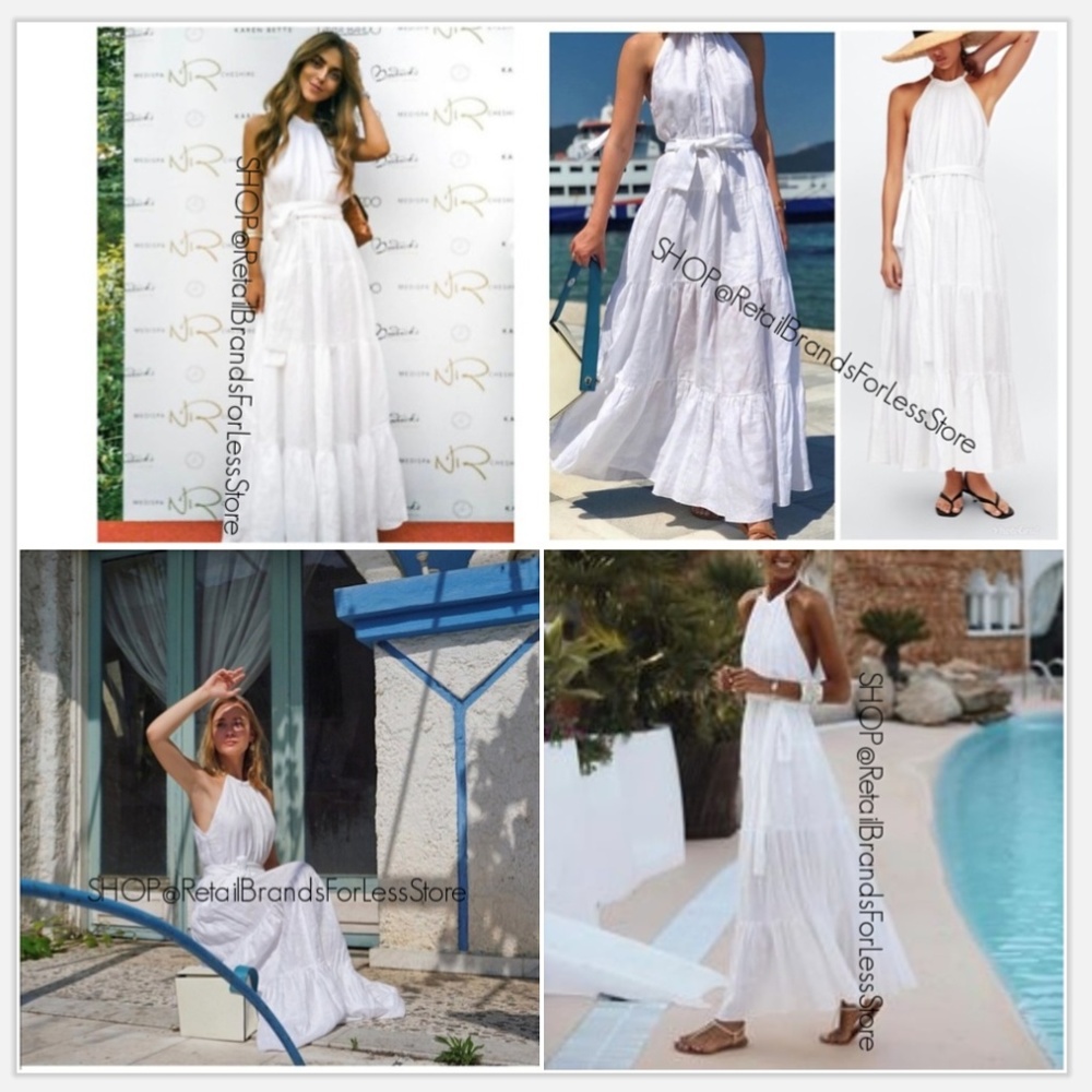 ⬆️ ZARA WHITE 100% LINEN HALTER BELTED FULLY LINED MAXI DRESS - Picture 6 of 15